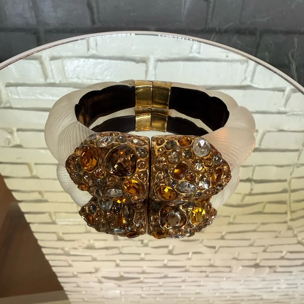 Alexis Bittar Gold and White Hinged Crystal Bracelet - Picture 4 of 10